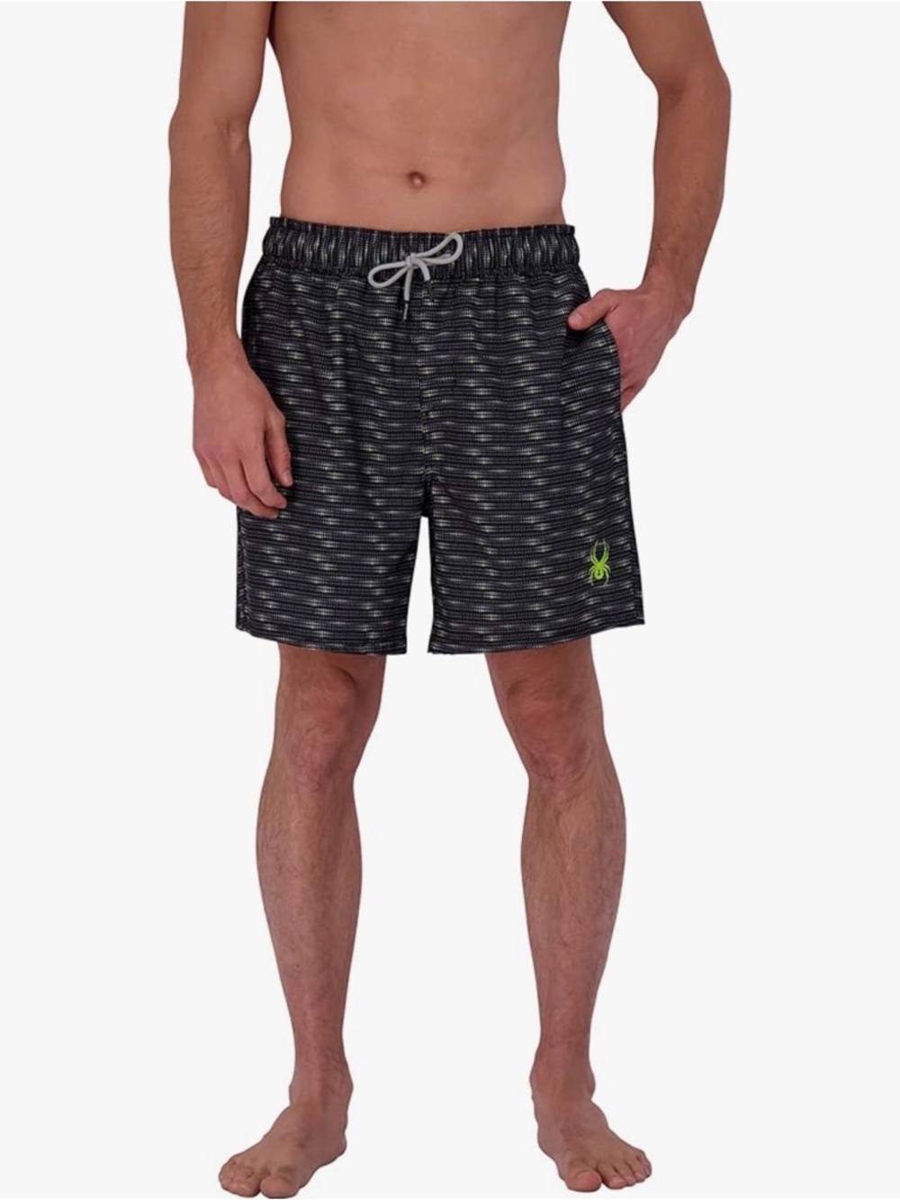 Spyder Men's Swim Shorts Black Gray Geometric Drawstring Medium Spandex